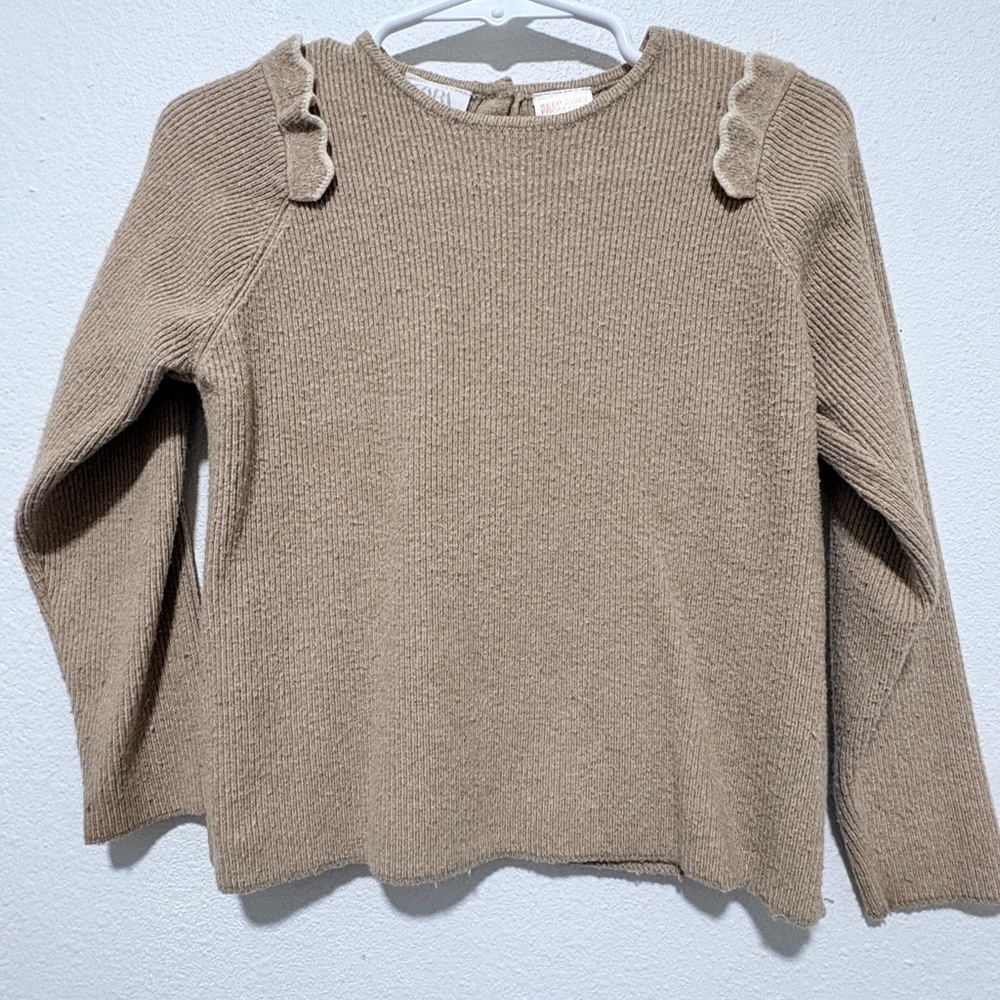 Zara Brown Sweater with Ruffle Accents